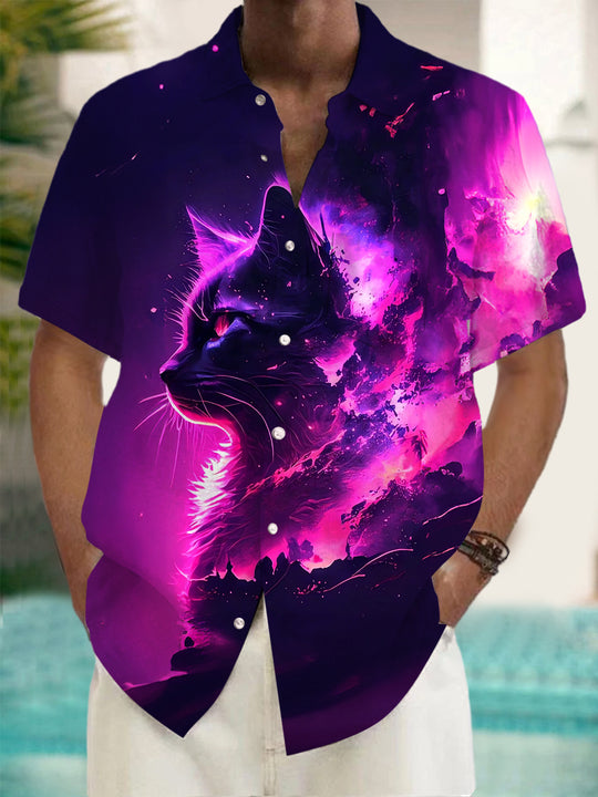 Men's cat pocket short sleeve shirt front view