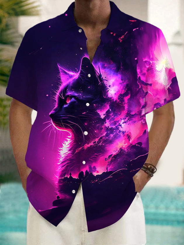 Men's cat pocket short sleeve shirt front view