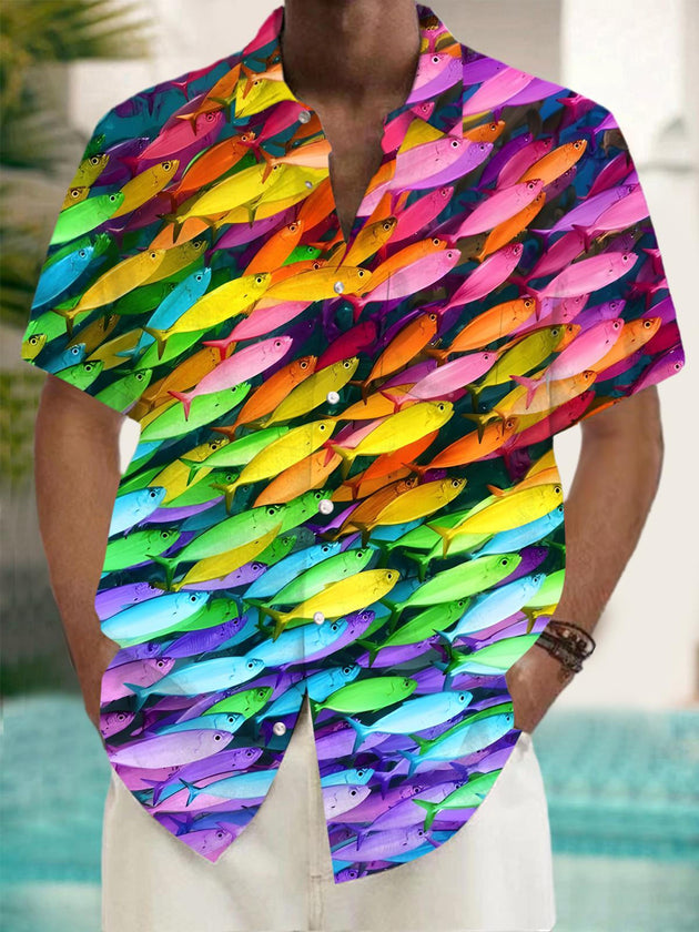 men's fish print shirt front view