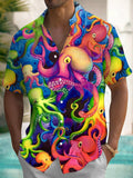 Octopus Print Men's Pocket Short Sleeve Shirts