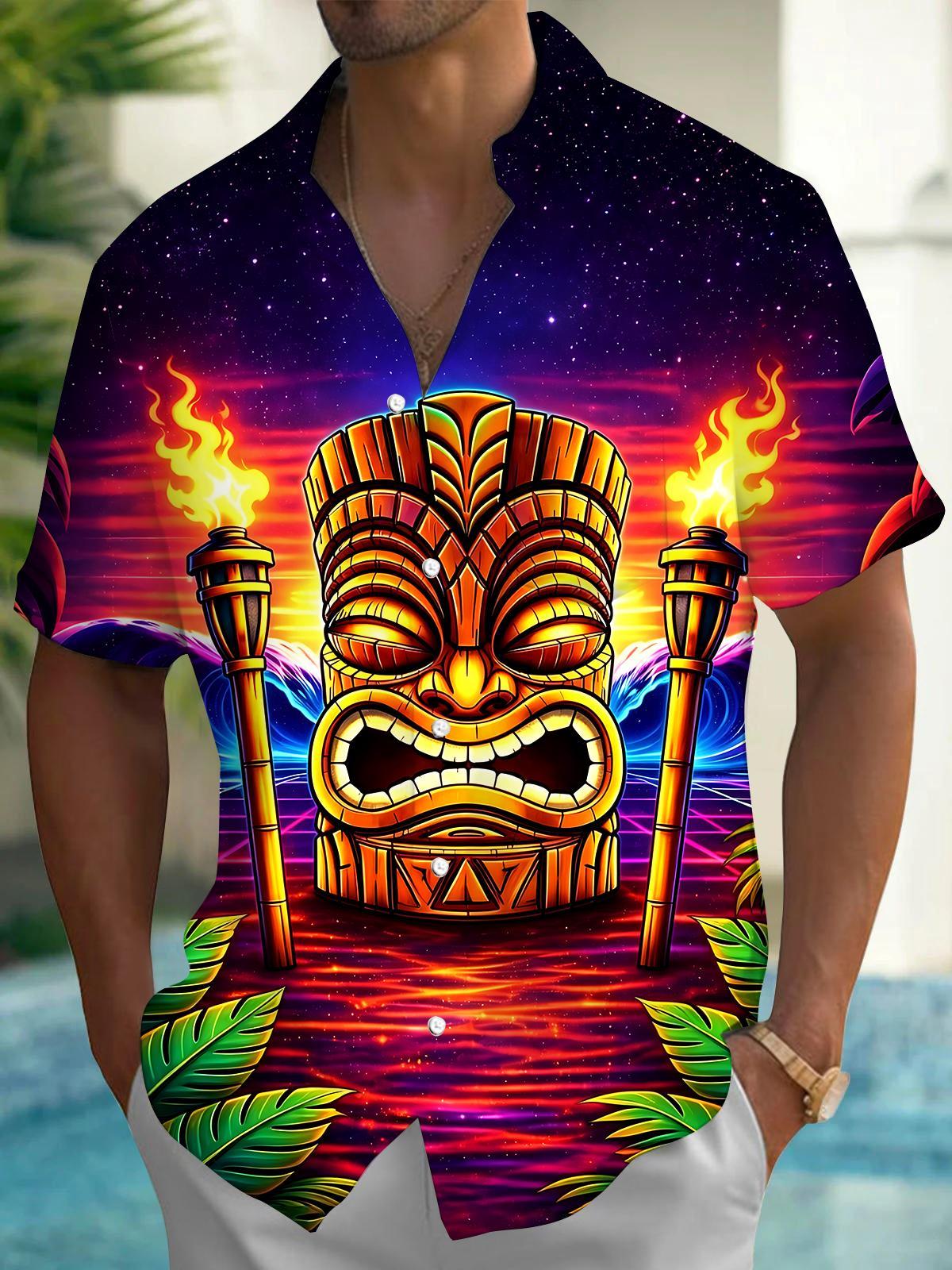 Hawaiian Tiki Leaf Men's Pocket Short Sleeve Shirts