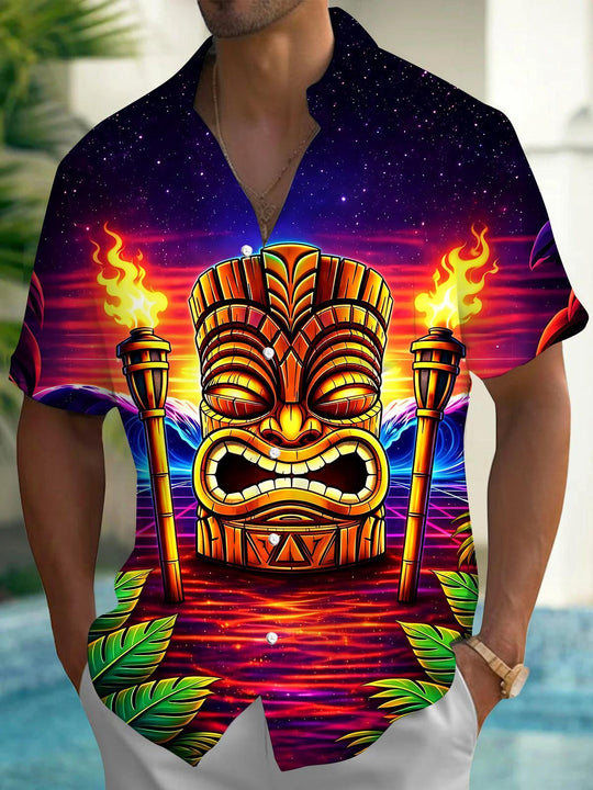 Hawaiian Tiki Leaf Men's Pocket Short Sleeve Shirts