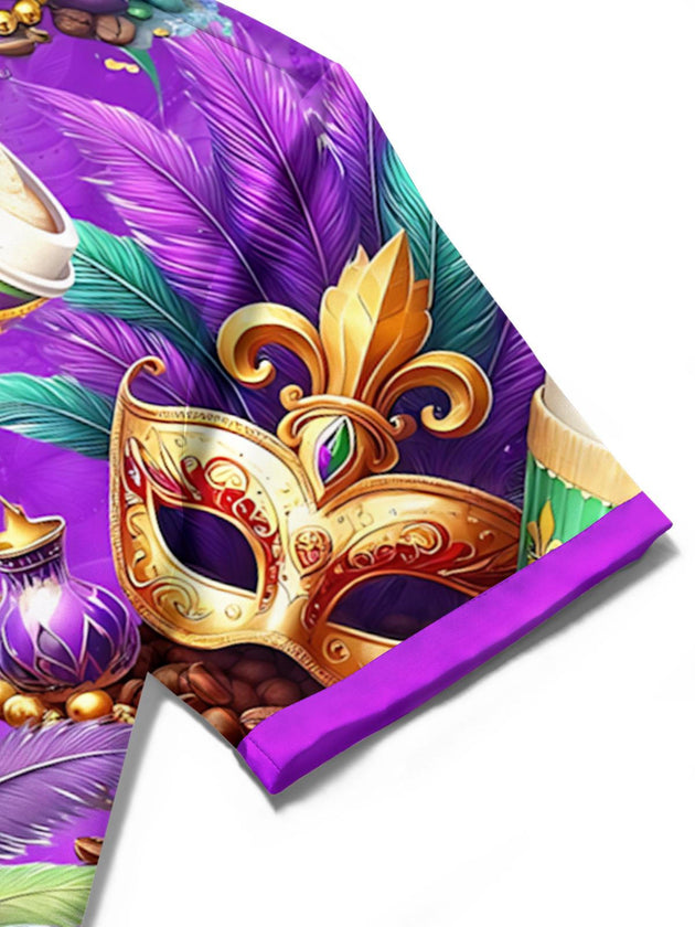 Mardi Gras Food Mask Print Men's Pocket Short Sleeve Shirts