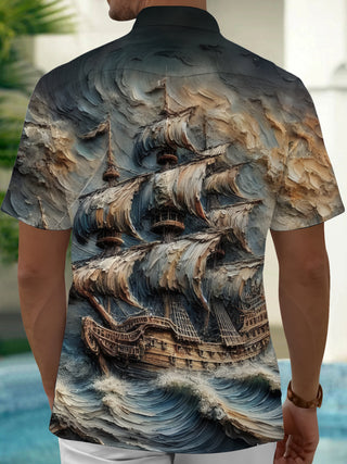 Men's boat print pocket short sleeve shirt back view