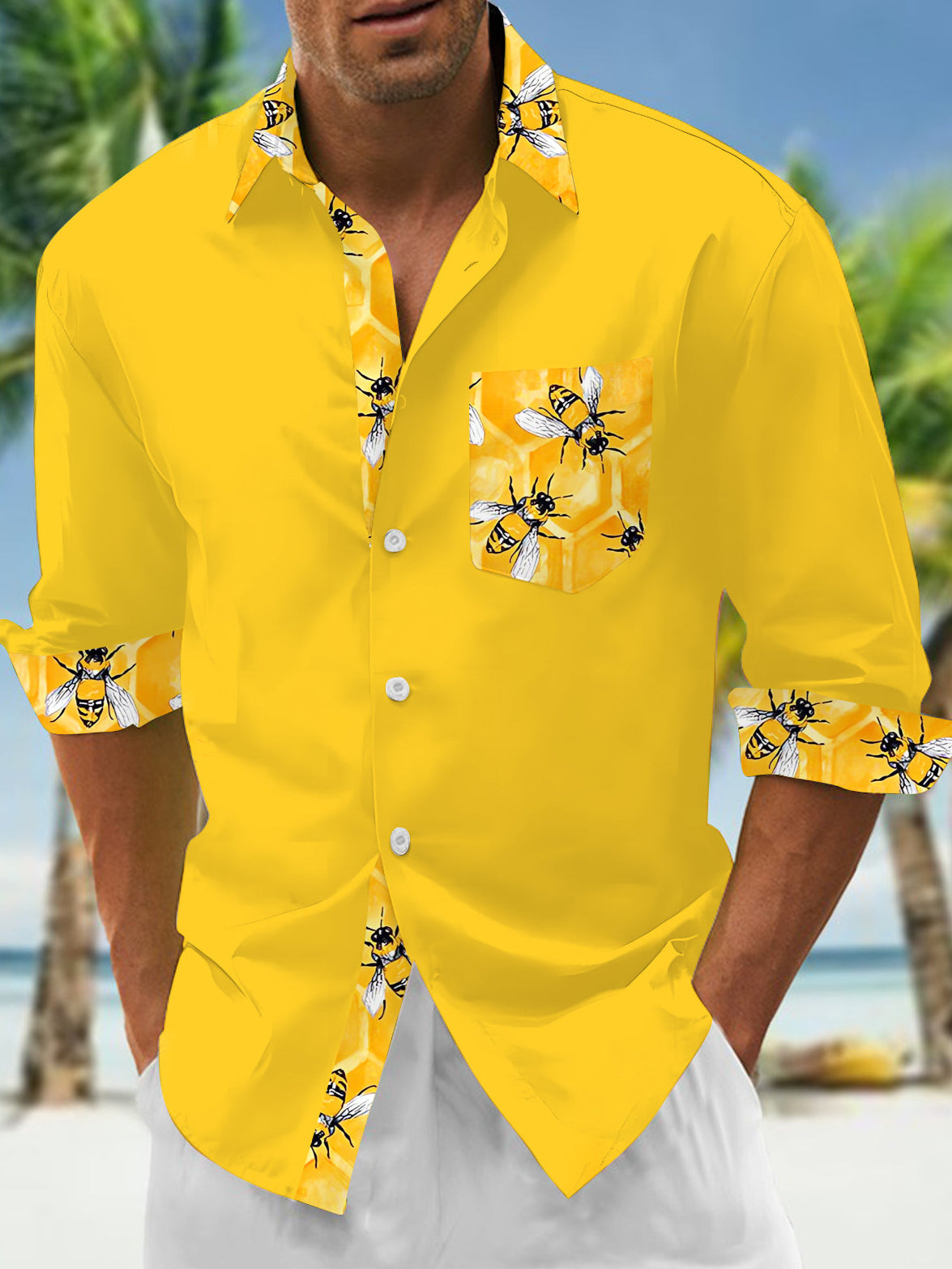 Bee Men's Pocket Long Sleeve Shirts