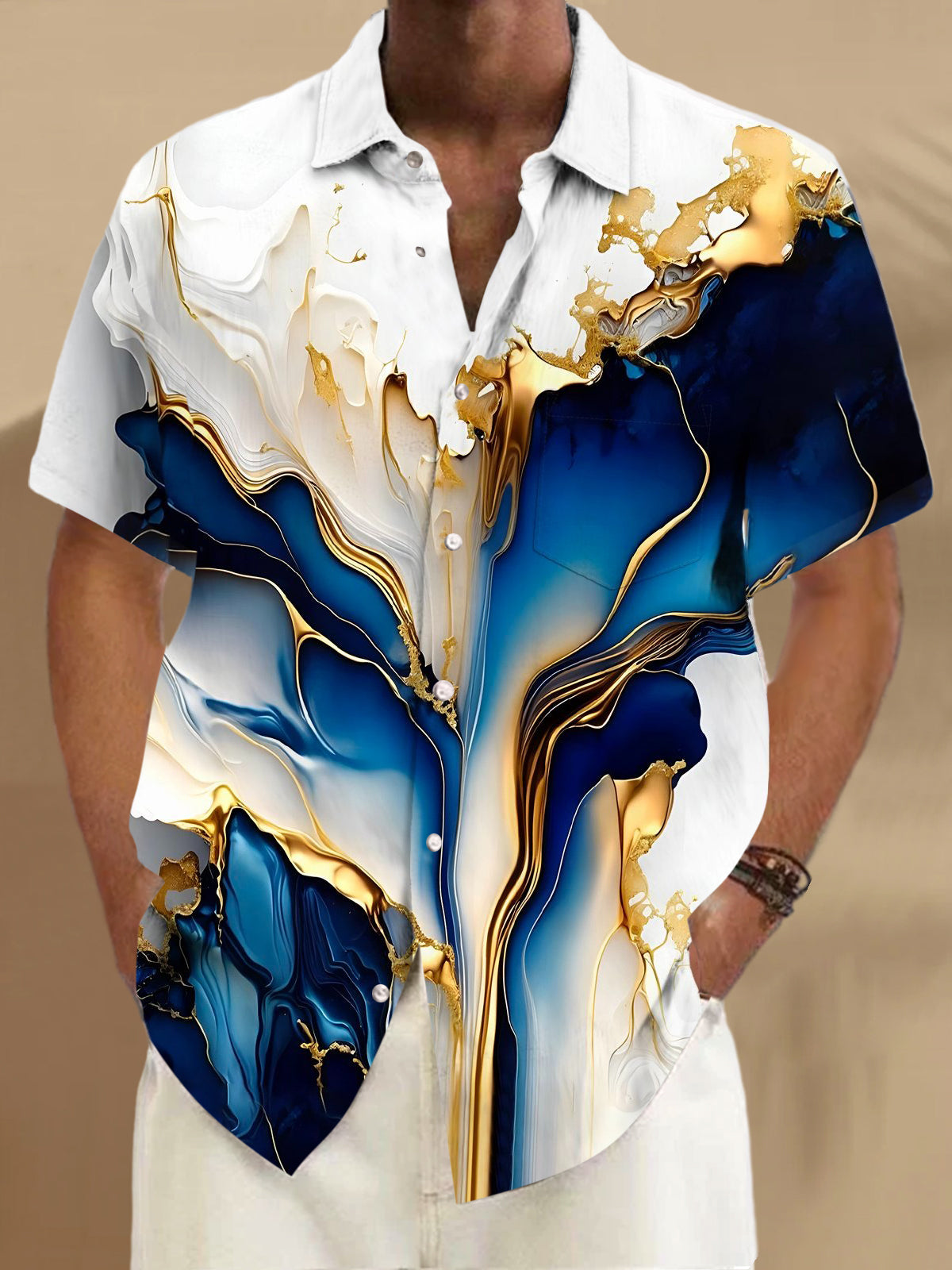 Abstract Short Sleeve Men's Shirts With Pocket