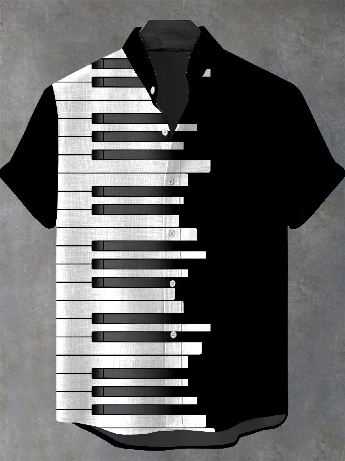 Piano Men's Pocket Short Sleeve Stand Collar Shirts