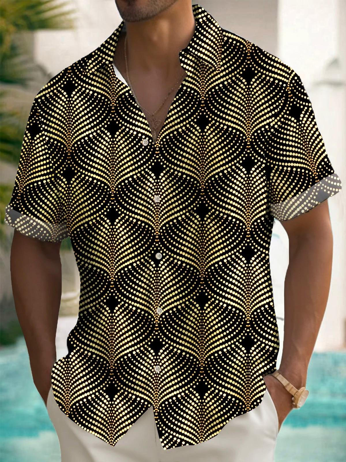 Geometric Polka Dot Print Men's Pocket Short Sleeve Shirts