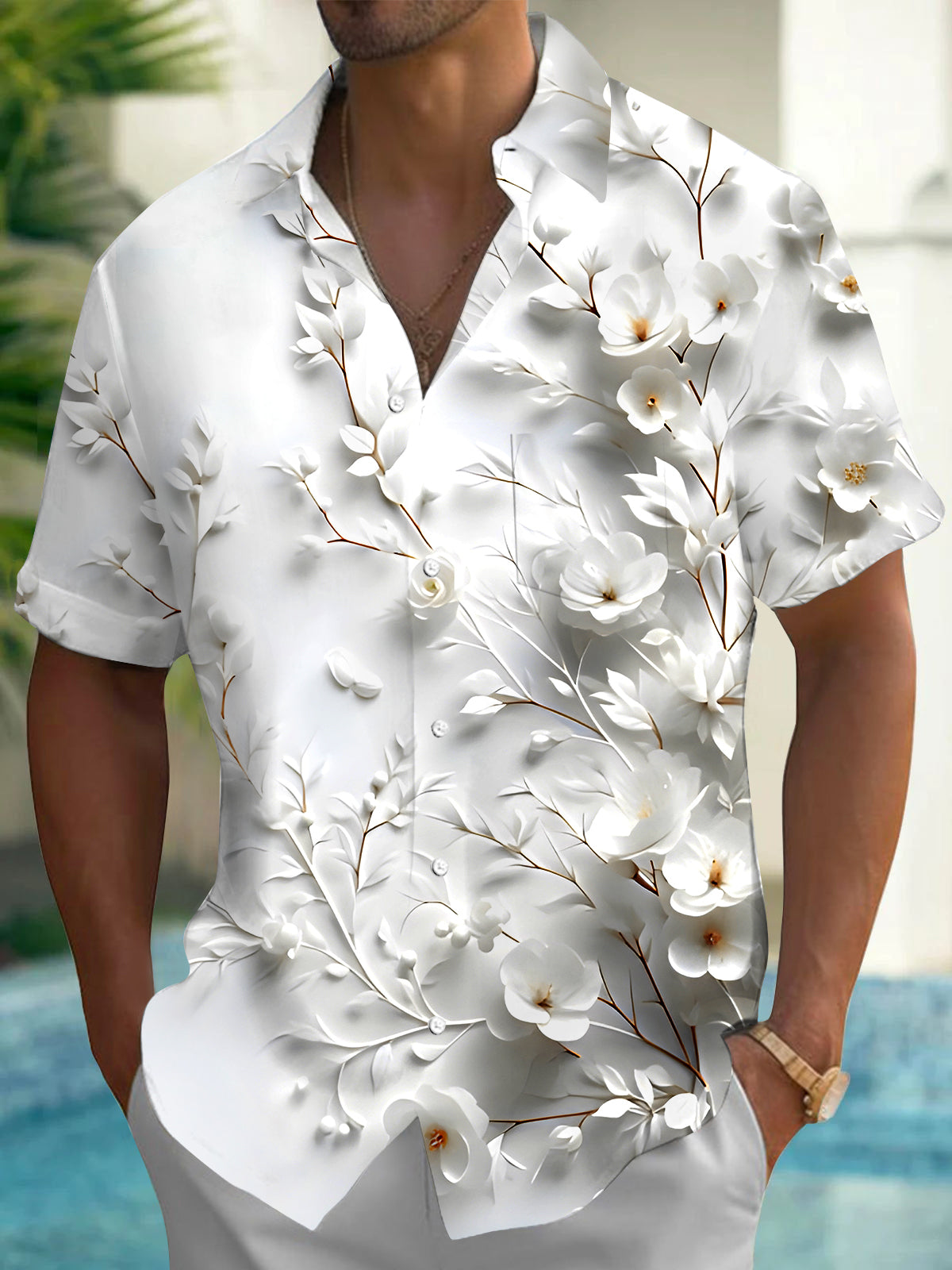 Floral Men's Pocket Short Sleeve Shirts