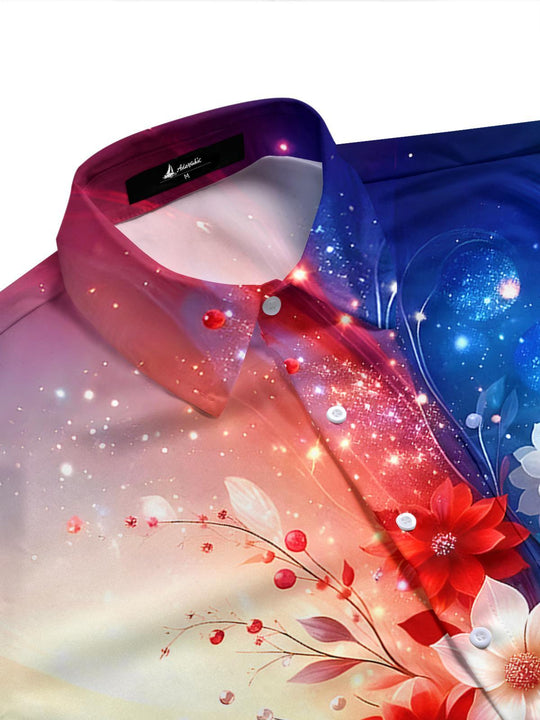 Men's patriotic flower print half sleeve shirt side view