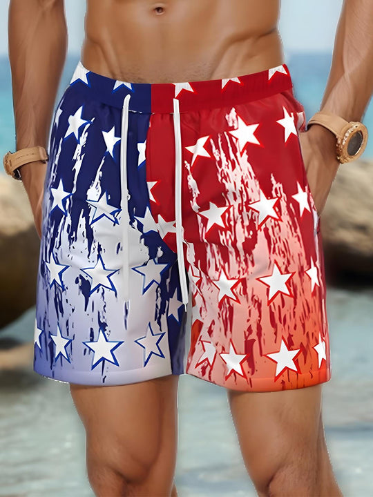 Men casual American flag print shorts front view for Independence Day