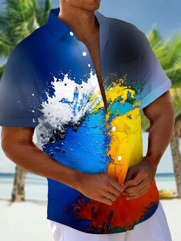 Men's tie dye abstract print short sleeve shirt front view