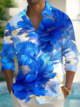 Men's floral long sleeve shirt front view
