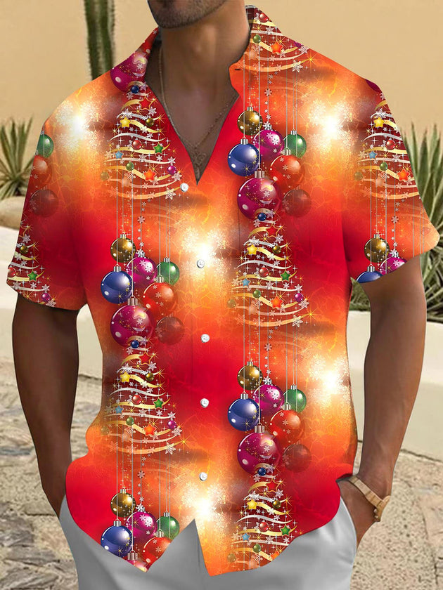 Men's tie dye festive short sleeve shirt front view for Christmas holiday party