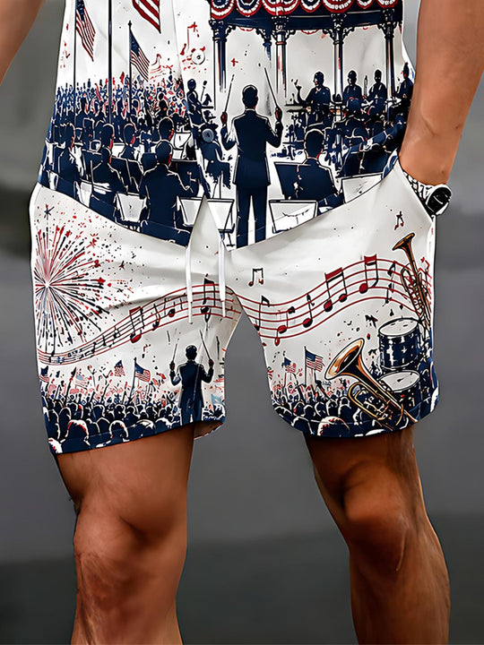 Independence Day American Fireworks Concert Men's Print Pocket Shorts