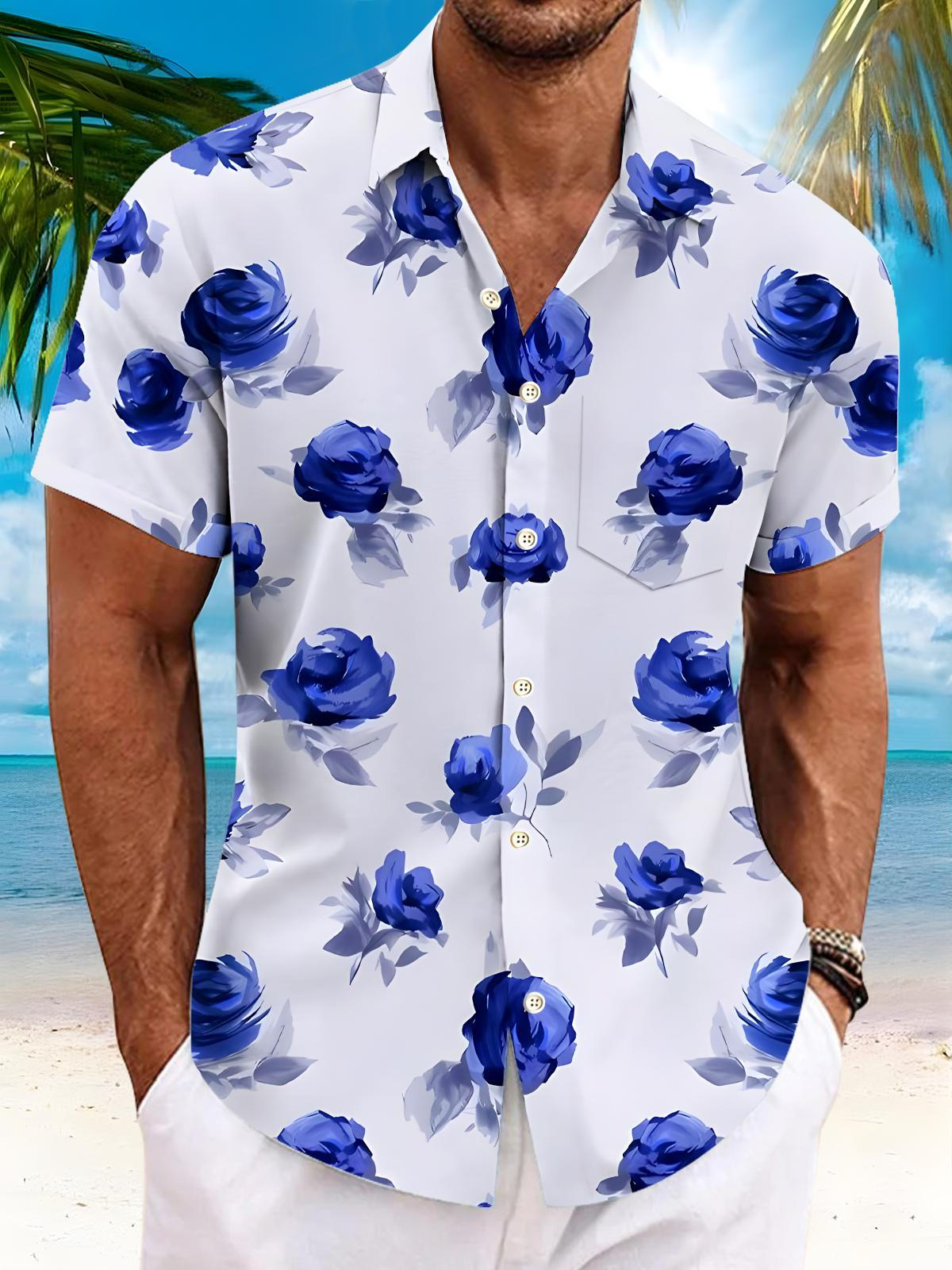 Rose Men's Pocket Short Sleeve Shirts