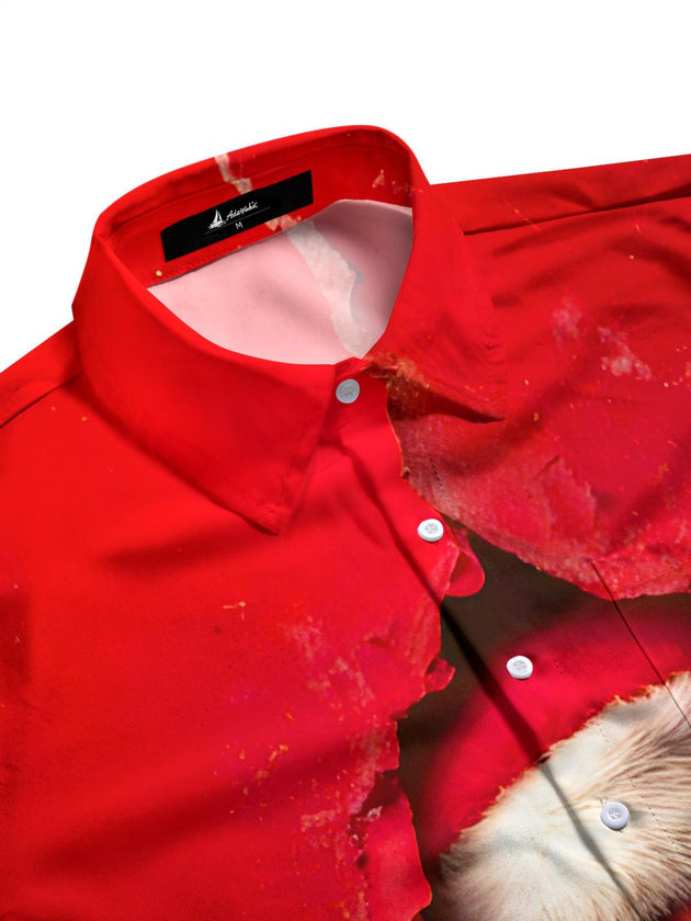 Men's side view long sleeve shirt with Santa Claus pattern