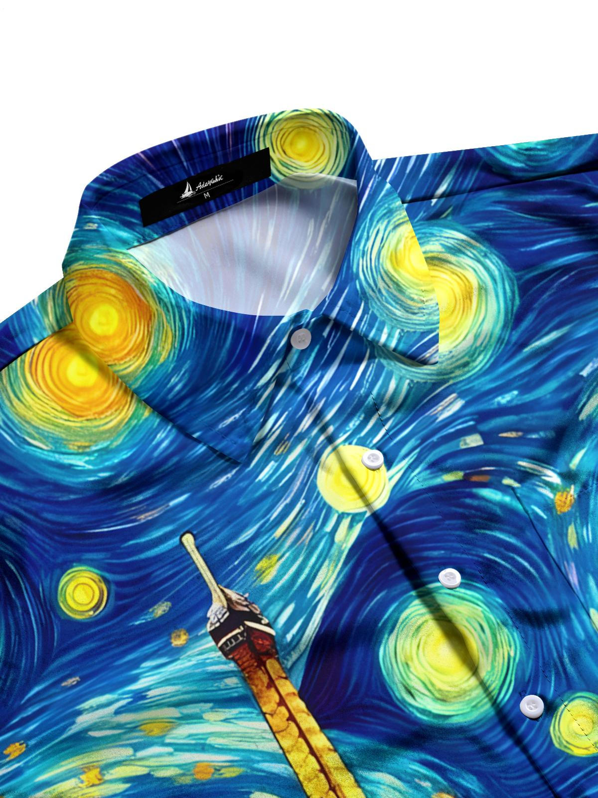 Oil Painting Art Print Men's Pocket Short Sleeve Shirts
