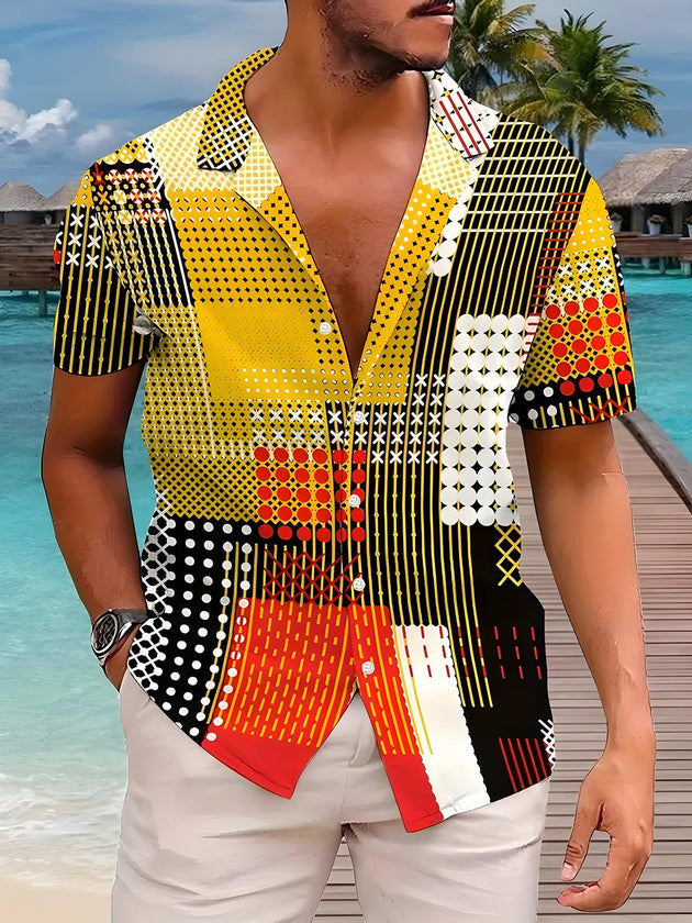 Men's geometric pocket short sleeve shirt front view