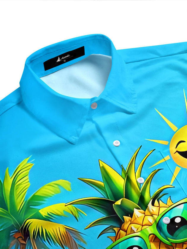 Fun Hawaiian Pineapple Coconut Sun Men's Pocket Short Sleeve Shirts
