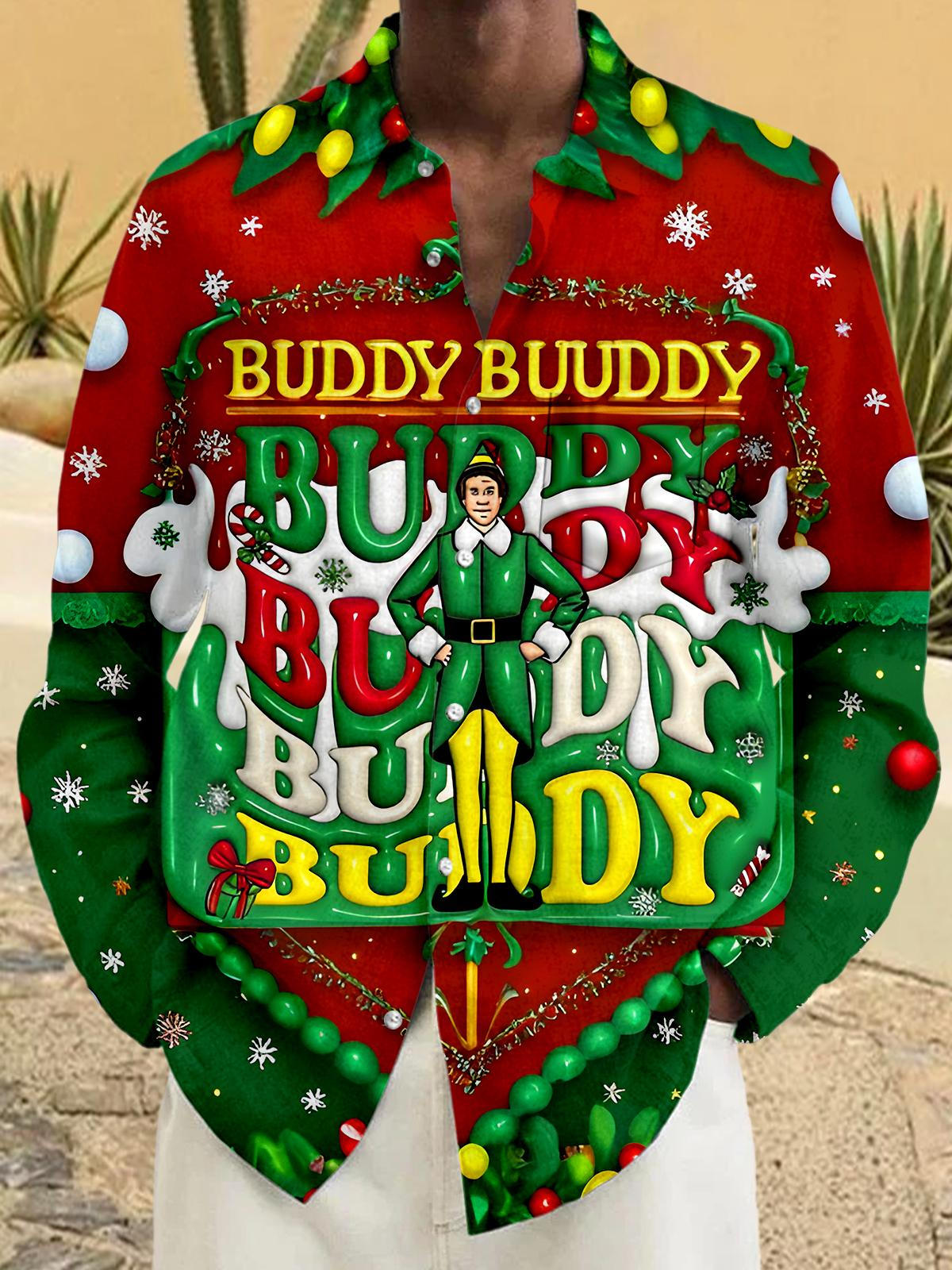 Fun Christmas Buddy Xmas Men's Pocket Long Sleeve Shirts
