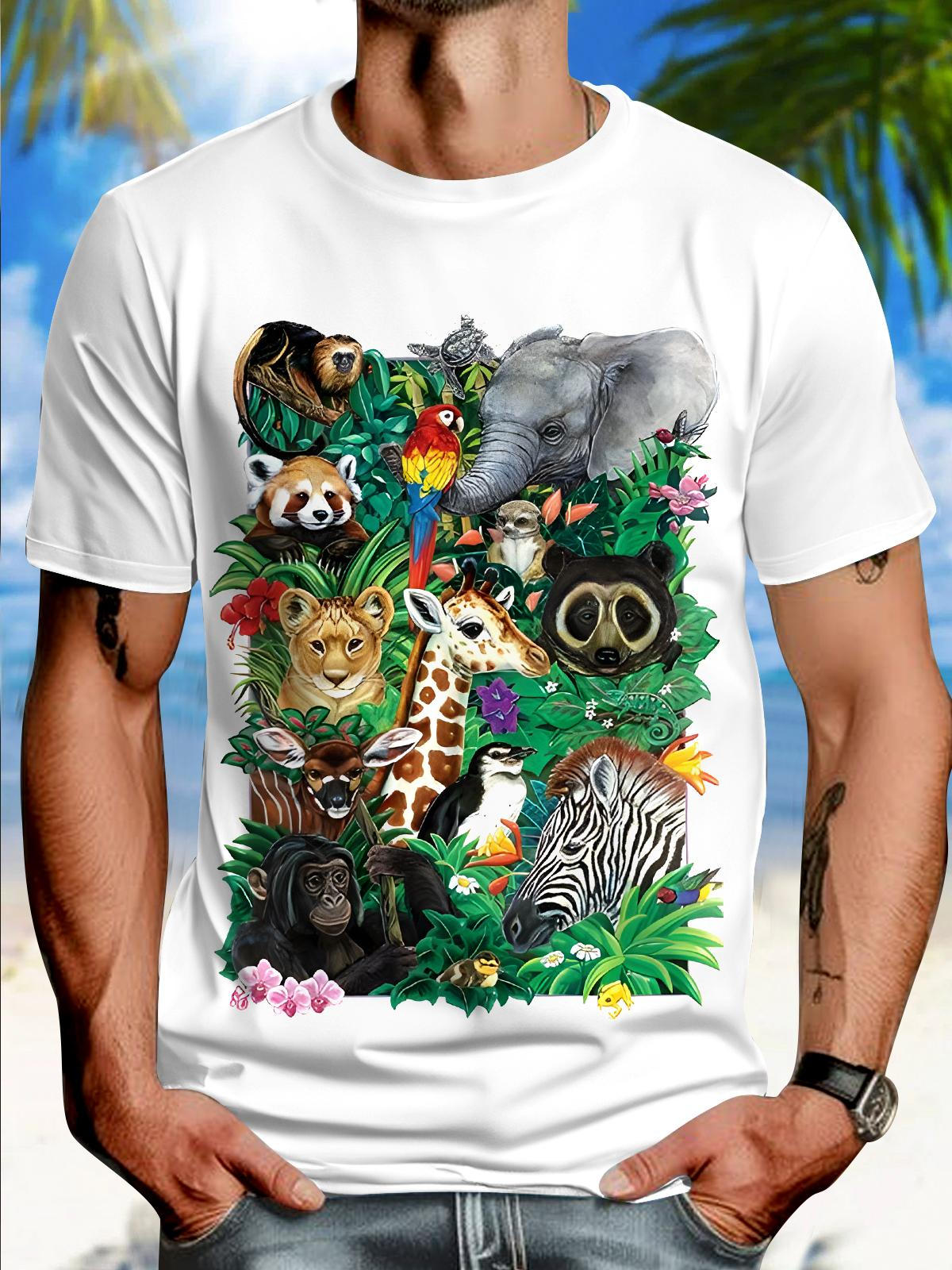 Animal Round Neck Short Sleeve Men's T-shirt