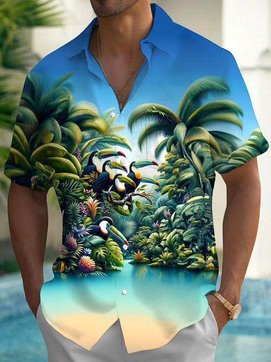 men's Hawaiian shirt front view tropical beach vacation