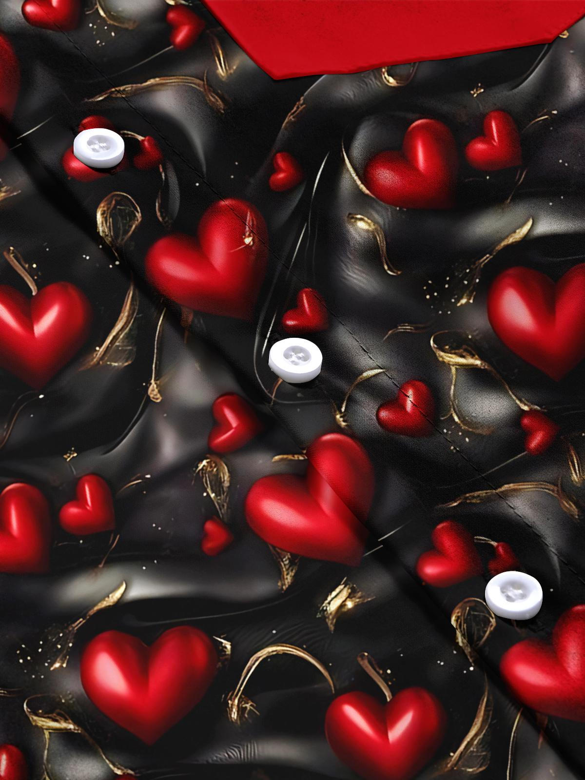 Valentine's Day Heart Print Men's Pocket Short Sleeve Shirts