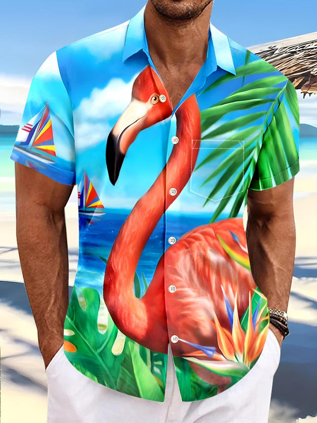 men's Hawaiian shirt front view tropical beach vacation