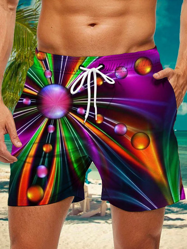 Men's casual shorts with abstract geometric print front view