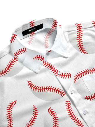 Men's side view short sleeve shirt with baseball print pocket design
