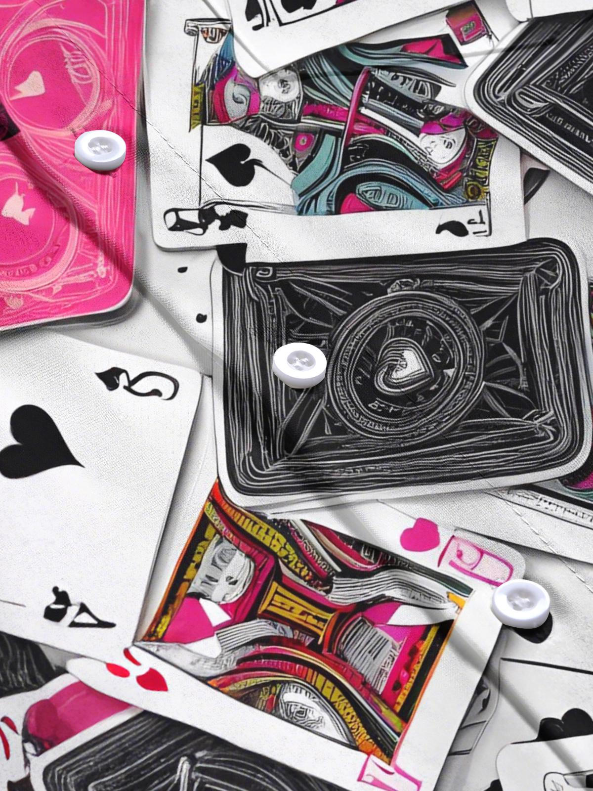 Poker Print Men's Pocket Long Sleeve Shirts