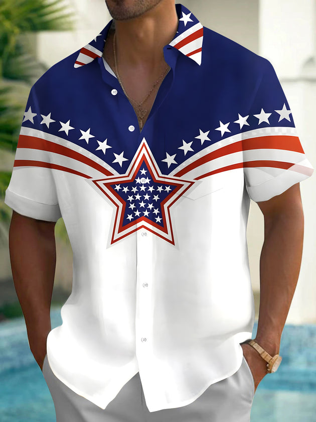 men's American flag print shirt front view Independence Day
