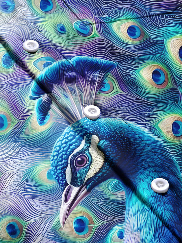 men's peacock print short sleeve flat lay shirt