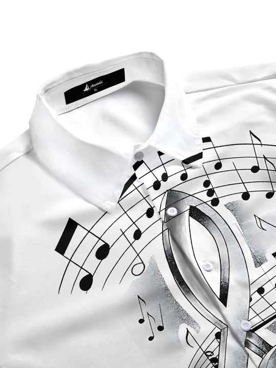 men's guitar print shirt side view