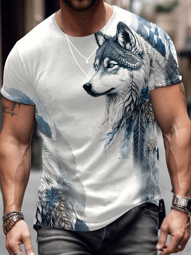 men's wolf print shirt front view