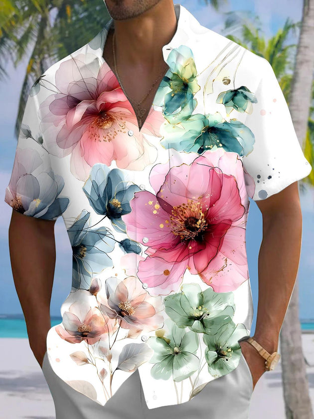 men's Hawaiian shirt front view tropical beach vacation