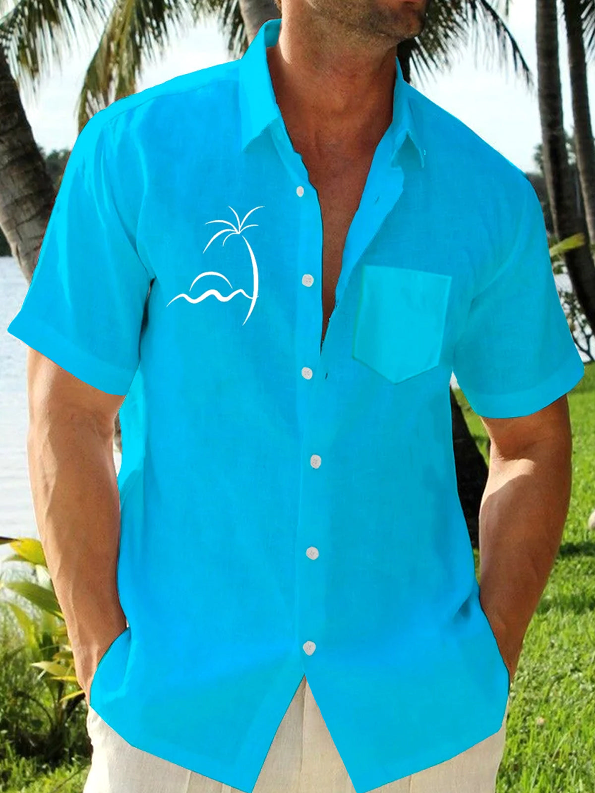 Coconut Tree Men's Pocket Short Sleeve Shirts