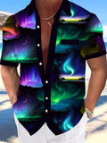 Northern Lights Print Men's Pocket Short Sleeve Shirts