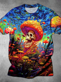Skull Mushroom Round Neck Short Sleeve Men's T-shirt