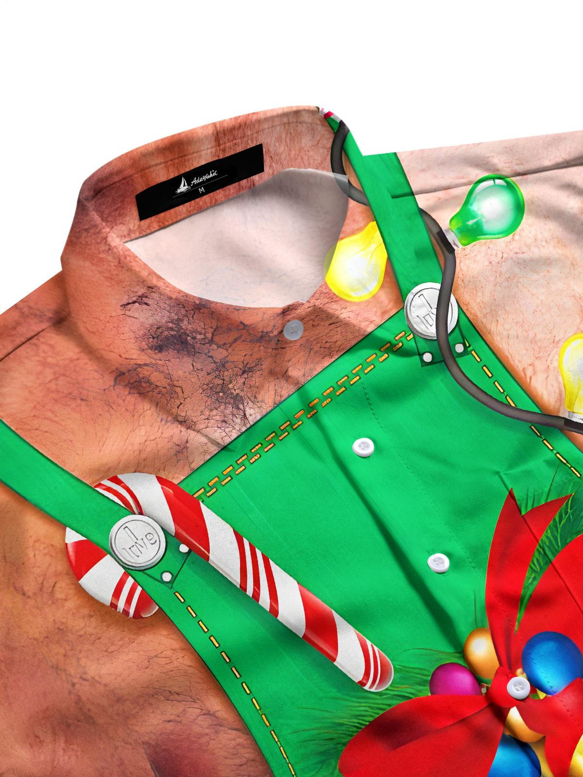 Fun Christmas Bell Snowflakes Vest Structure Xmas Men's Pocket Short Sleeve Shirts