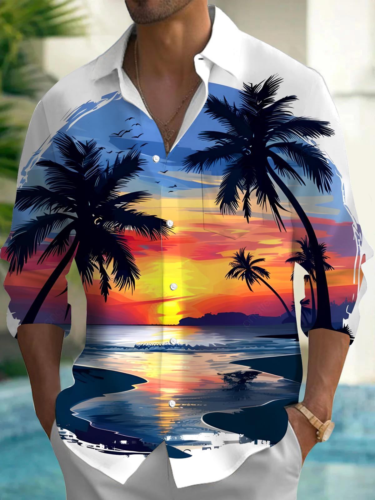 Coconut Tree Men's Pocket Long Sleeve Shirts