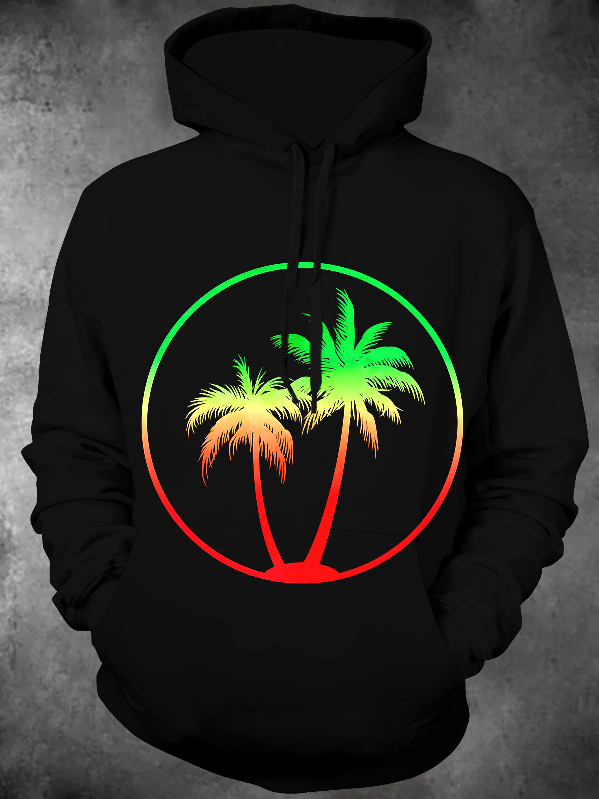 Coconut Tree Long Sleeve Hooded Pocket Men's Top