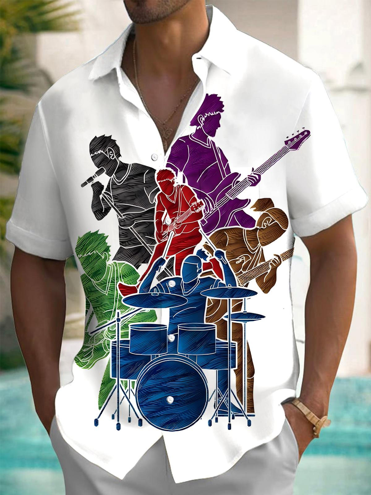 Rock Band Art Print Men's Pocket Short Sleeve Shirts