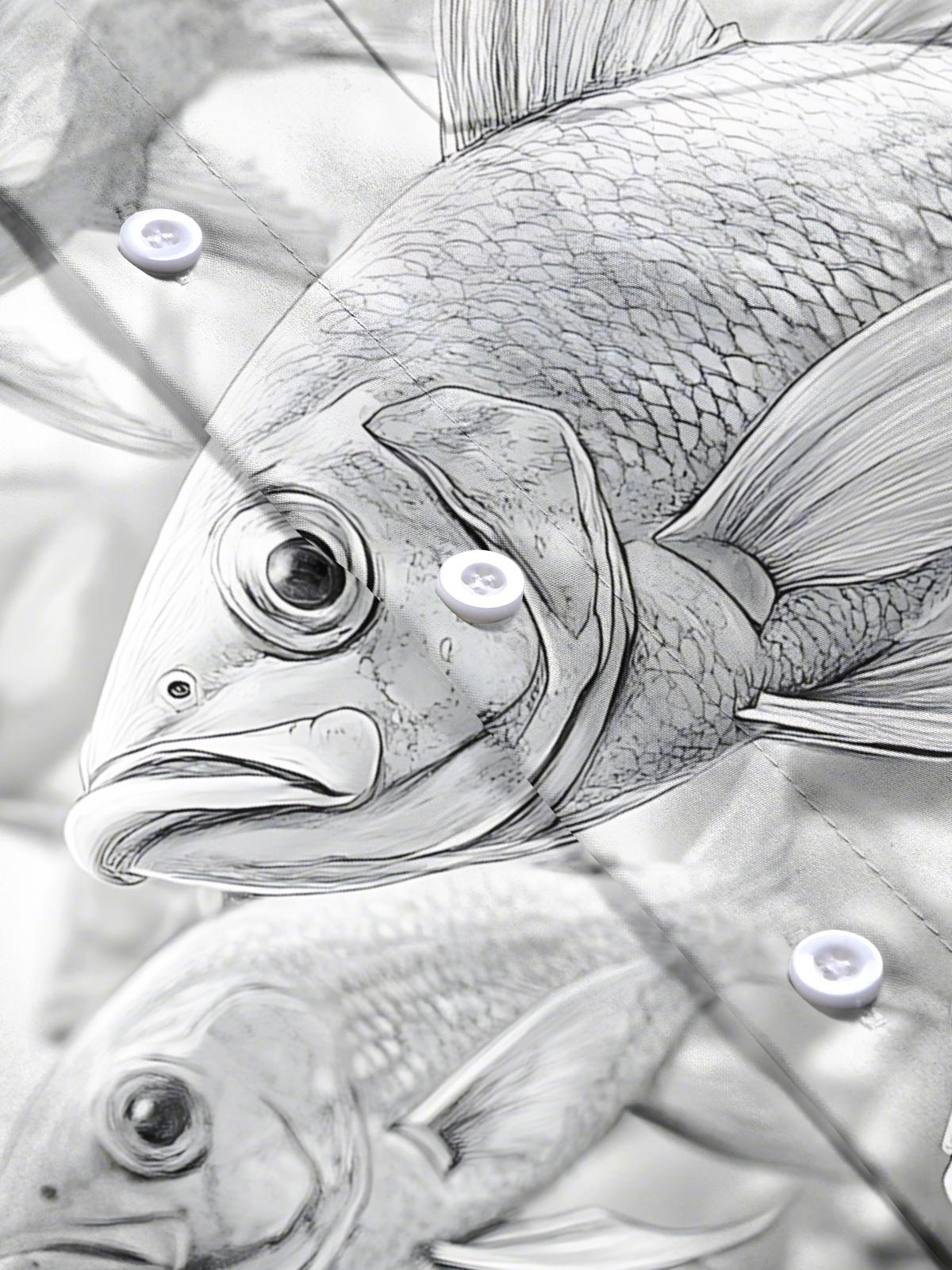 Fish Print Men's Pocket Short Sleeve Shirts