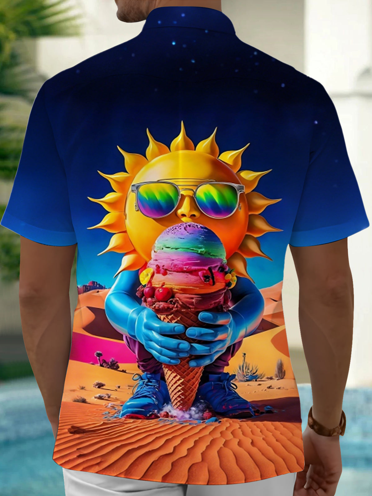 Sun Ice Cream Print Men's Pocket Short Sleeve Shirts