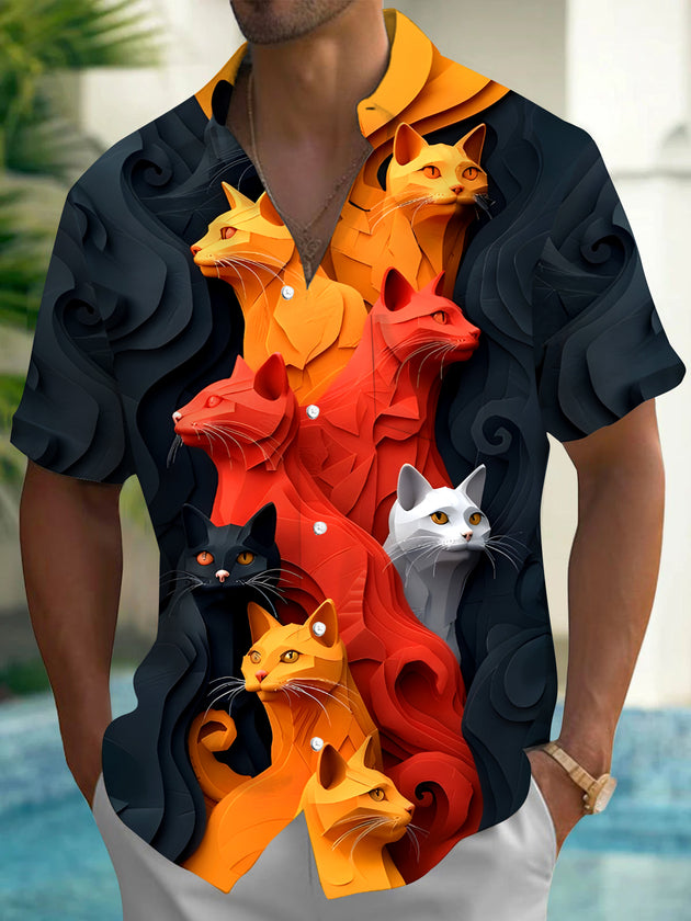 men's cat print shirt front view
