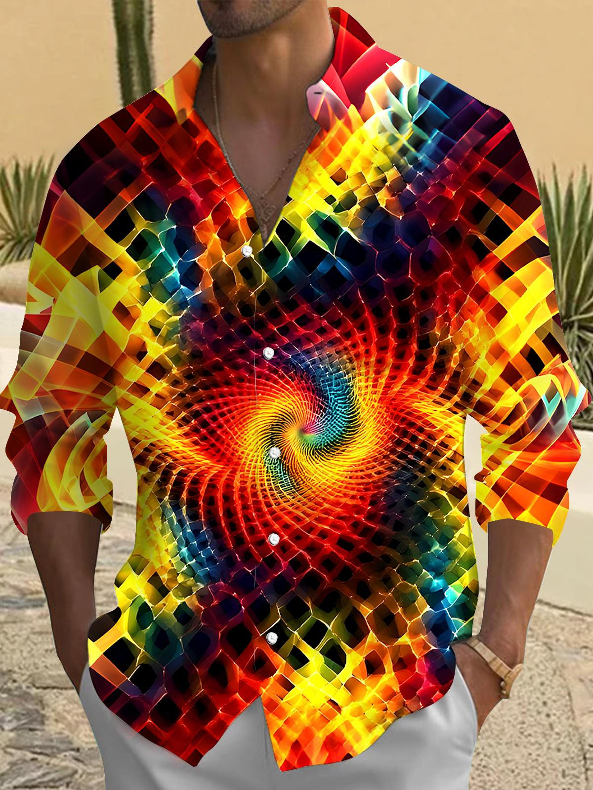 Tie Dye Abstract Men's Pocket Long Sleeve Shirts