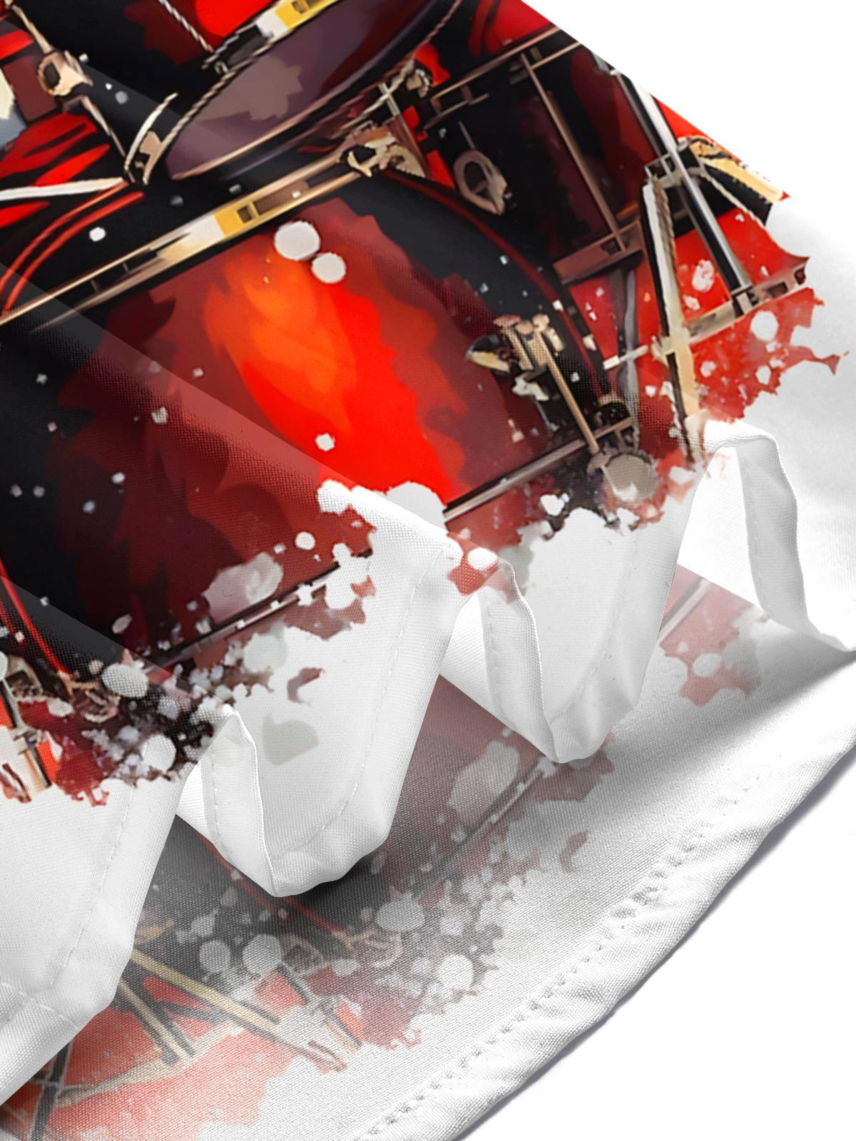 Santa Claus Drum Kit Print Men's Pocket Short Sleeve Shirts