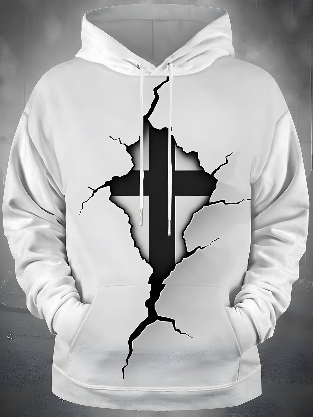 Cross Long Sleeve Hooded Pocket Men's Top